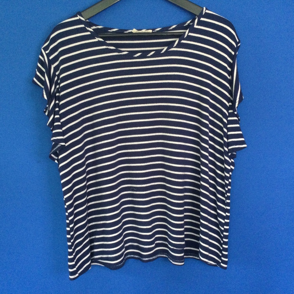 Prospect Blvd 2X Soft flutter Sleeve Navy Striped T-shirt